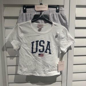 Since Forever Baby Tee & Short Set USA American Flag Junior L. NWT